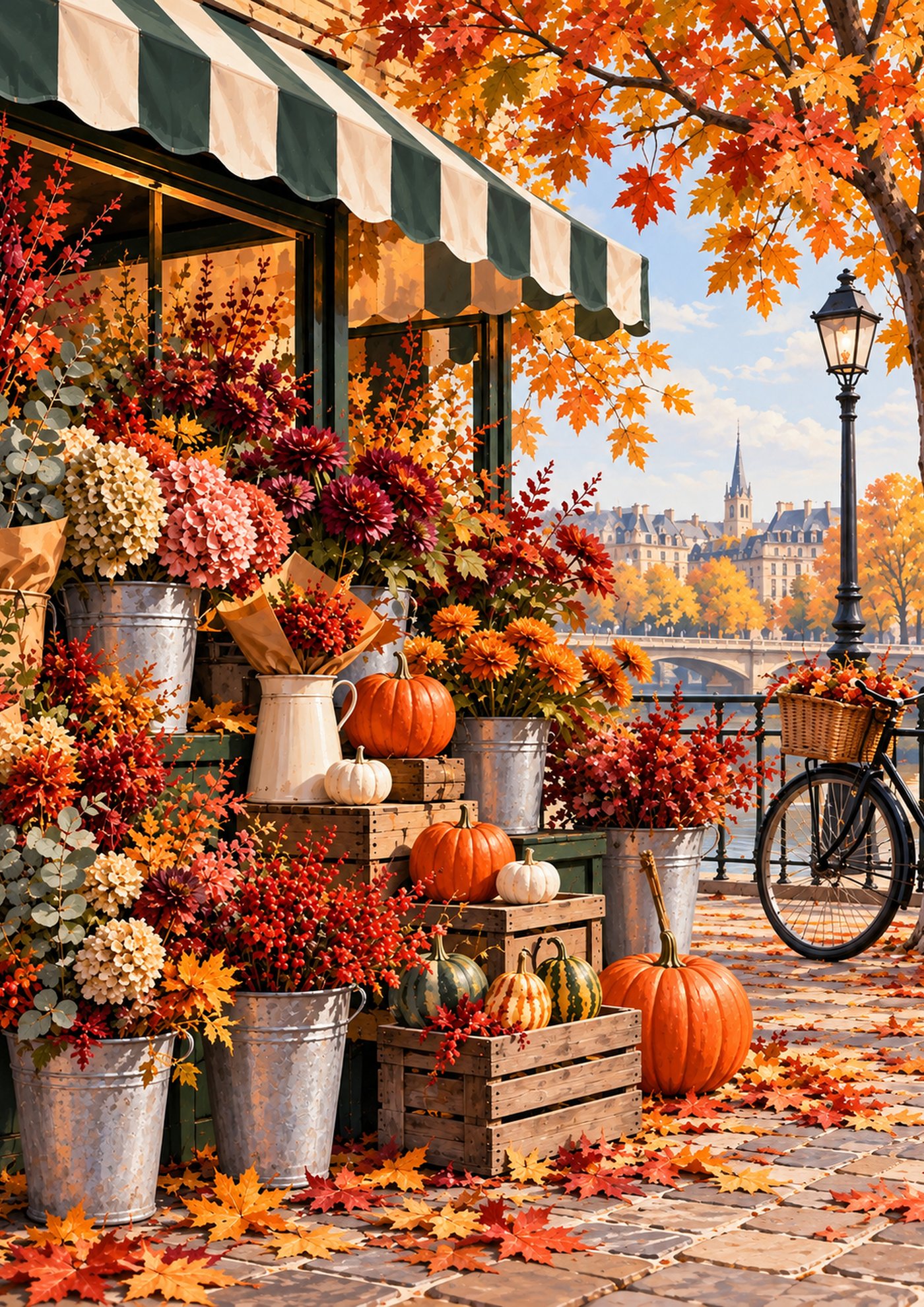 Paris Autumn Flower Shop Print artwork, full print