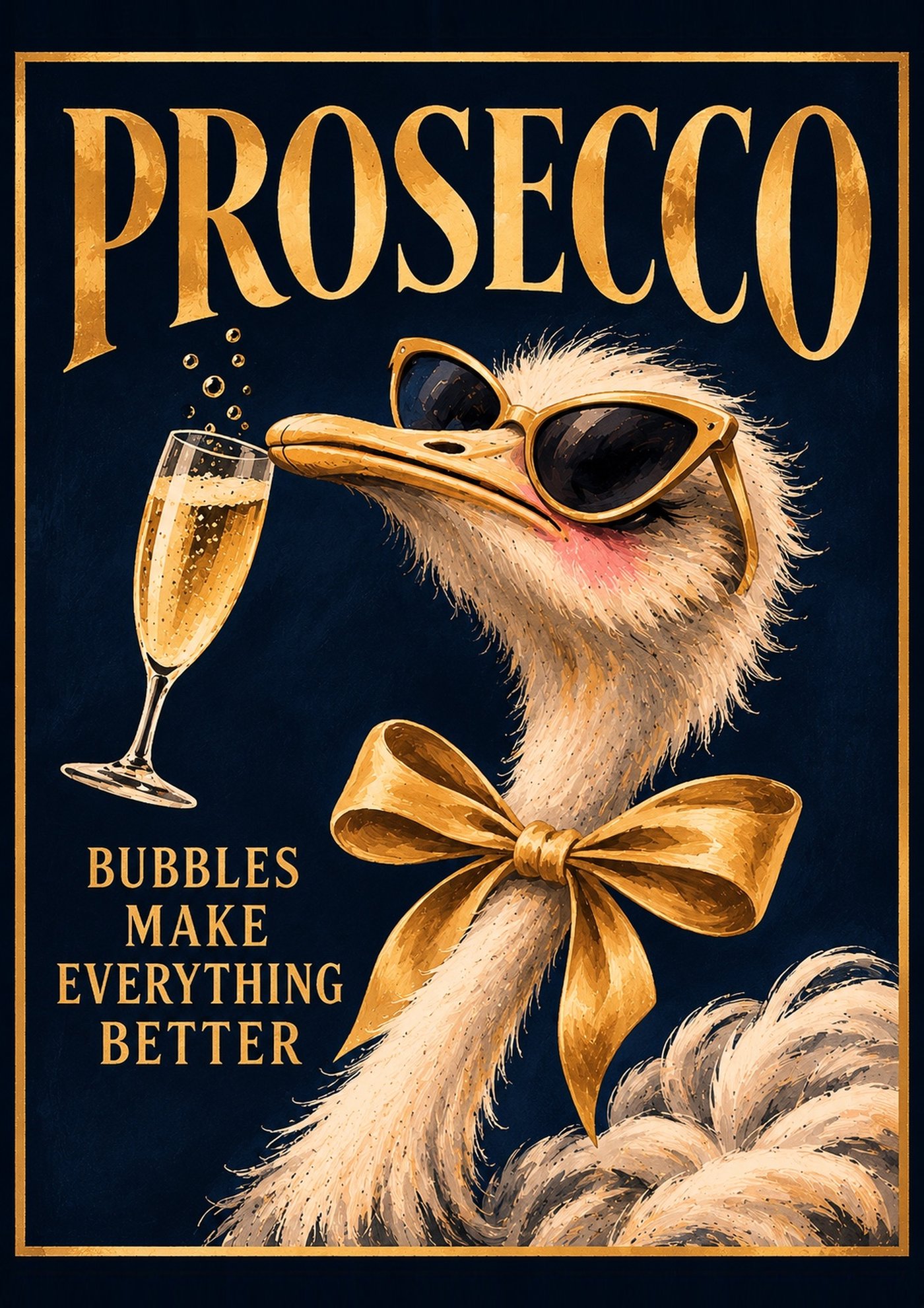 Prosecco Ostrich Print artwork, full print